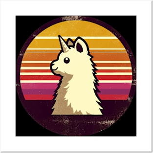 Retro vintage Funny Kawaii llamacorn unicorn llama Posters and Art